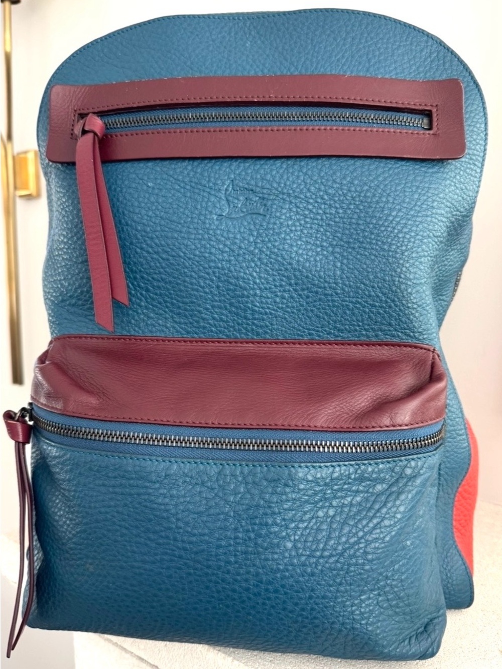 CHRISTIAN LOUBOUTIN Backpack Blue Red Leather Authenticated COA Rare